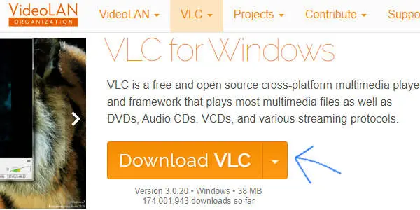 VLC download button - install apps on laptop